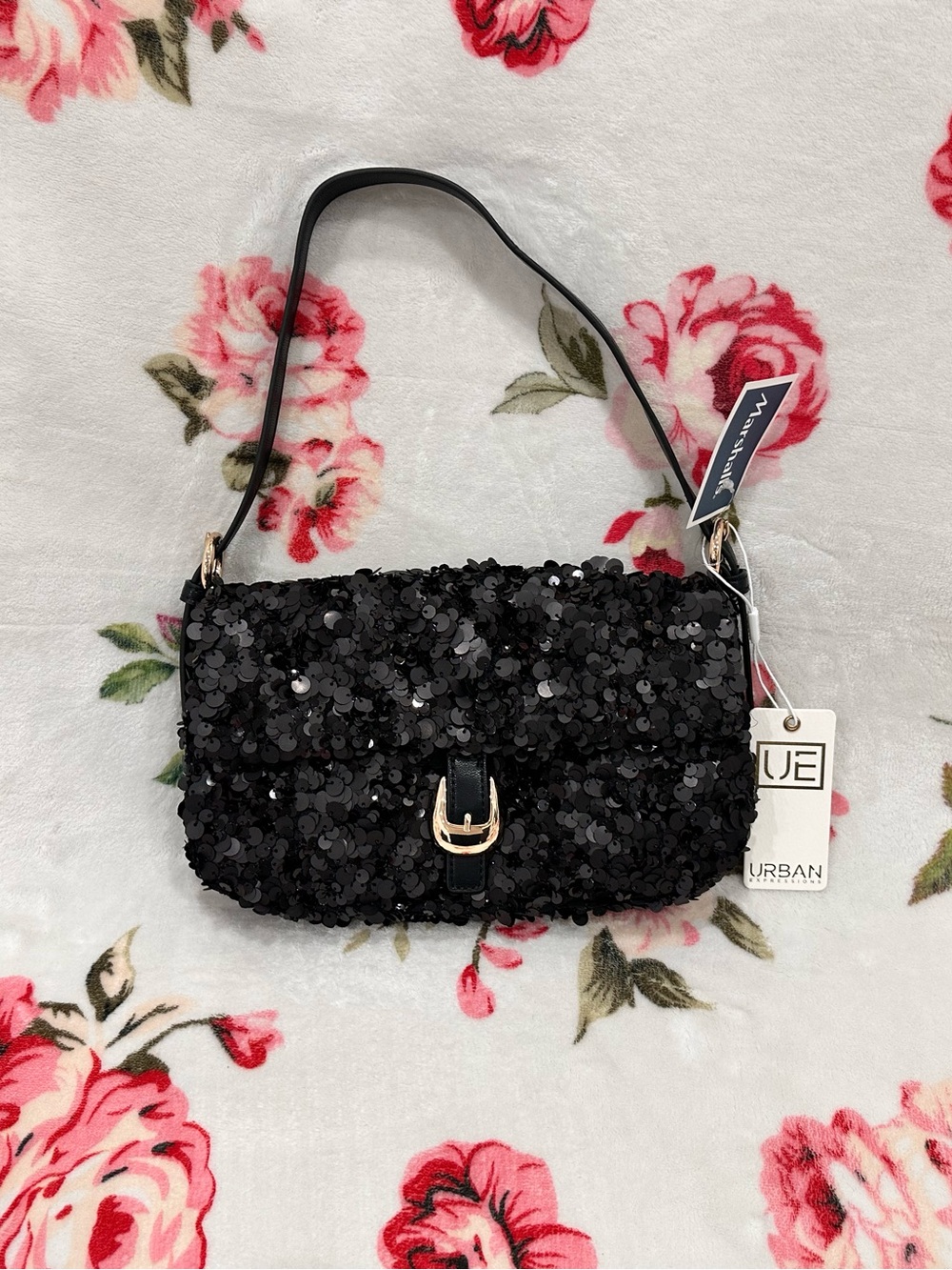 Urban Expressions black sequin handbag with gold hardware